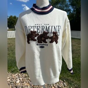Aelfric Eden Determine cream knit sweater fuzzy teddy bears S